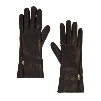 Saint Laurent Womens Leather Gloves In Black