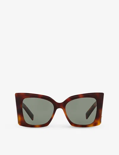 Saint Laurent Womens M119 Blaze Rectangle-frame Acetate Sunglasses In Brown