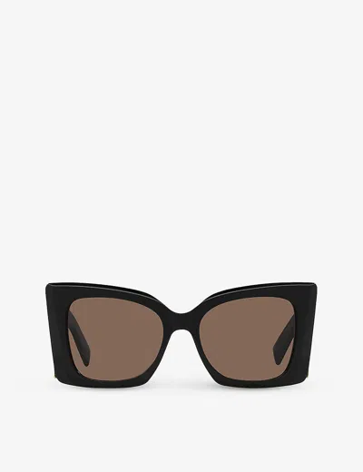 Saint Laurent Womens M119 Blaze Rectangle-frame Acetate Sunglasses In Black