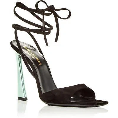 Pre-owned Saint Laurent Womens Padded Insole Ankle Strap Casual Heels Shoes Bhfo 8171 In Black/hope Green