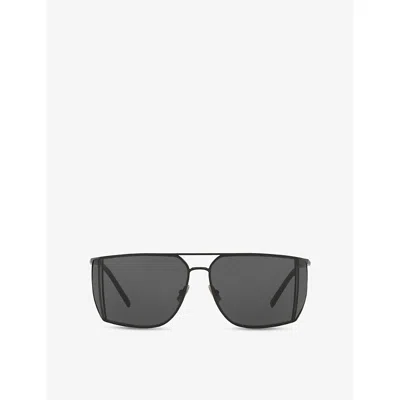 Saint Laurent Womens Black Sl 750 Rectangular-frame Metal Sunglasses