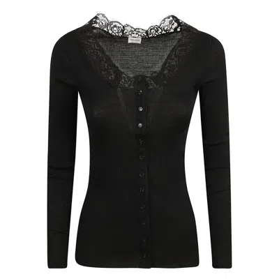Saint Laurent Womens Scoop Neck Long Sleeve Top In Black