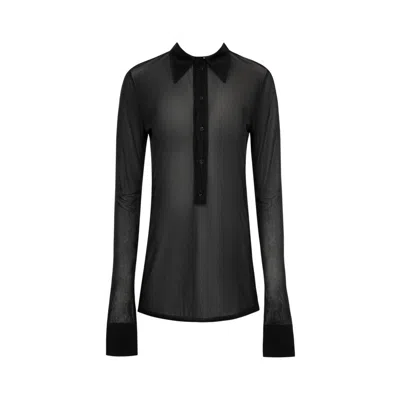 Saint Laurent Womens Sheer Pointed Collar Long Sleeve Shirt In Black
