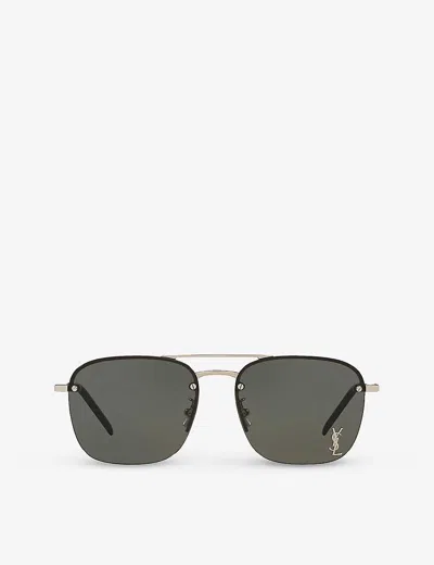 Saint Laurent Womens Silver Ys000490 Sl 309 M Rectangular-frame Metal Sunglasses