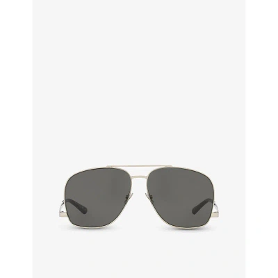 Saint Laurent Womens Silver Ys000528 Pilot-frame Metal Sunglasses