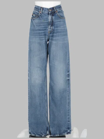 Saint Laurent Womens T-cotton And Cowhide Jeans In Blue