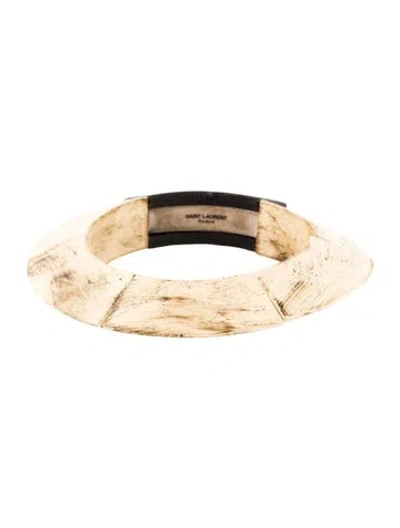Pre-owned Saint Laurent Wood & Resin Spinning Top Bangle Bracelet, 7.25" In Brown