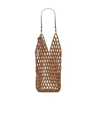 Saint Laurent Wooden Bead Shoulder Bag In Light Color Wood/brick
