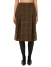 Saint Laurent Jupe Pleated Houndstooth Wool-blend Midi Skirt In Brown
