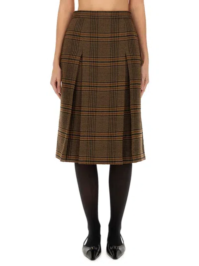 Saint Laurent Wool And Cashmere Midi Skirt In Brown