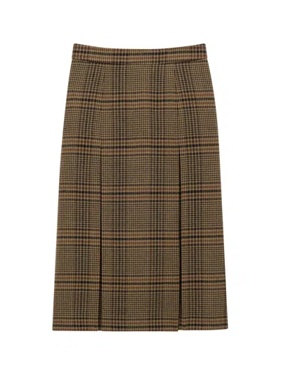 Saint Laurent Prince Of Wales Checked Wool Midi Skirt In Multi