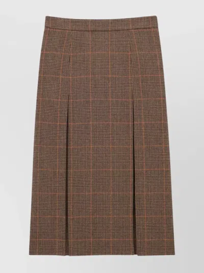 SAINT LAURENT WOOL AND CASHMERE PRINCE OF WALES MIDI SKIRT