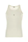 Saint Laurent White Tank Top With Cassandre Detail In Ribbed Cotton Man