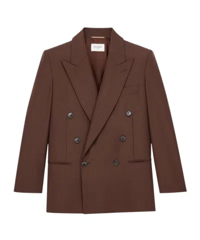 Saint Laurent Wool And Mohair Suit Jacket In Brown