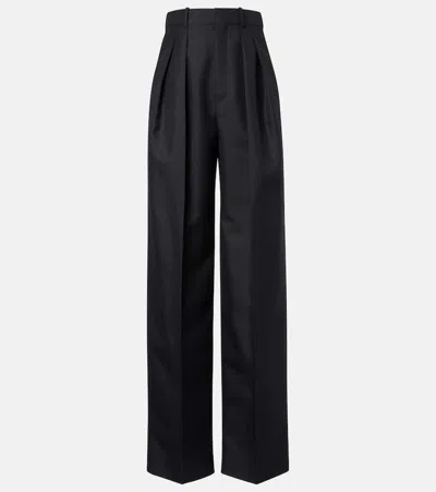 Saint Laurent Weite Hose Aus Wolle Und Mohair In Black