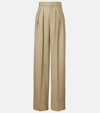 Saint Laurent Wool And Silk Wide-leg Pants In Neutral