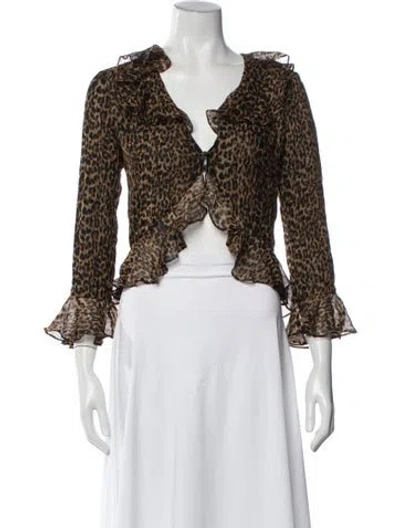 Pre-owned Saint Laurent Wool Animal Print Blouse W/ Tags In Black