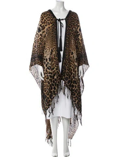 Pre-owned Saint Laurent Wool Animal Print Poncho In Neutrals