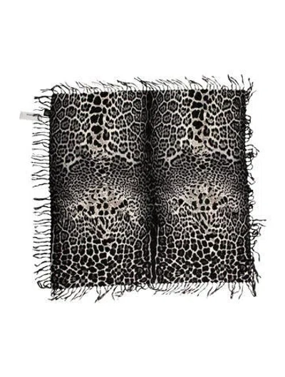 Pre-owned Saint Laurent Wool Animal Print Scarf In Gray