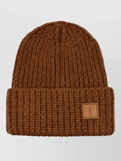 Saint Laurent Wool Beanie In Brown