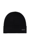 Saint Laurent Wool Beanie With Logo Patch In Black