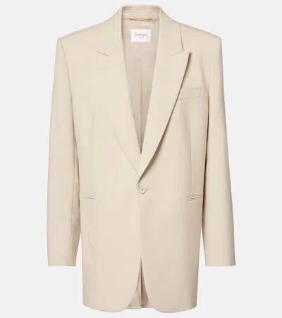 Saint Laurent Oversized Wool Blazer In Beige