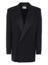 Saint Laurent Black Double-breasted Jacket With Peak Revers And Double Vent On The Rear In Wool Woman In Black