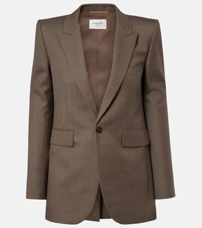 Saint Laurent Wool Blazer In Brown