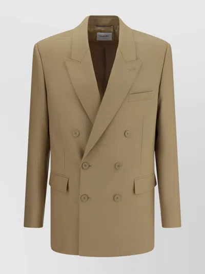 Saint Laurent Wool Blazer Jacket Button Detailing In Beige