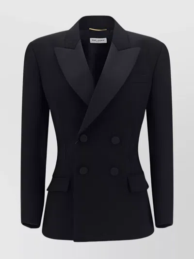 Saint Laurent Wool Blazer Jacket Structured Shoulders In Black