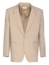 Saint Laurent Single-button Tailored Wool Jacket With Notched Lapels In Nude