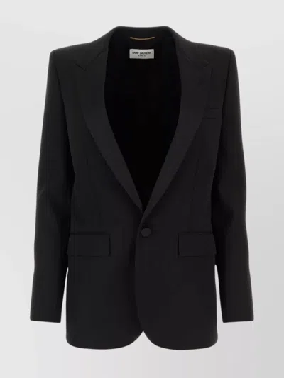 Saint Laurent Wool Blazer With Flap Pockets And Lapels In Black