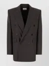 Saint Laurent Wool Blazer With Notched Lapels And Padded Shoulders In Gray