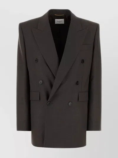 SAINT LAURENT WOOL BLAZER WITH NOTCHED LAPELS AND PADDED SHOULDERS