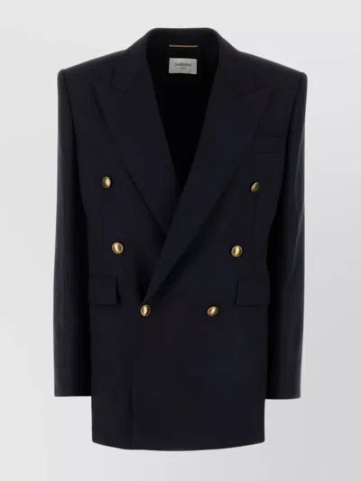 Saint Laurent Wool Blazer With Structured Shoulders And Gold Buttons