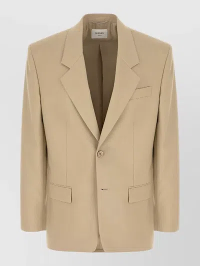 Saint Laurent Wool Blend Blazer Notch Lapel Flap Pockets In White