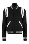 Saint Laurent Teddy Leather-trimmed Recycled Wool-blend Bomber Jacket In Black
