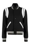 Saint Laurent Teddy Wool Jacket With Leather Profiles In Black