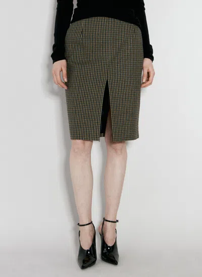 Saint Laurent Wool-blend Checked Midi Skirt In Brown