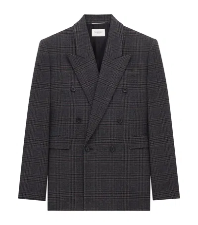 Saint Laurent Wool-blend Double-breasted Jacket In Gray