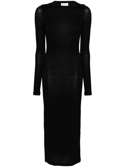 Saint Laurent Wool Blend Long Pencil Dress In Black