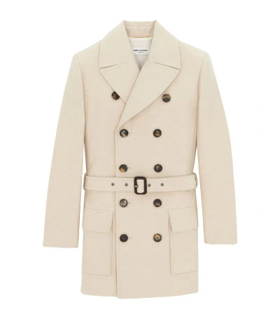 Saint Laurent Wool-blend Overcoat In White