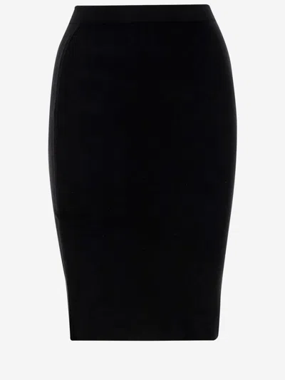 Saint Laurent Mid-rise Knitted Midi Skirt In Blue