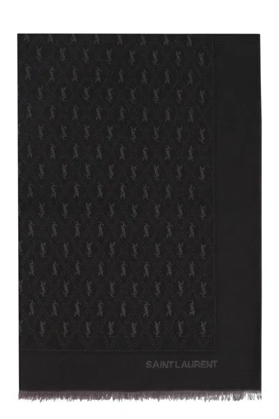 Saint Laurent Wool Blend Scarf In Black