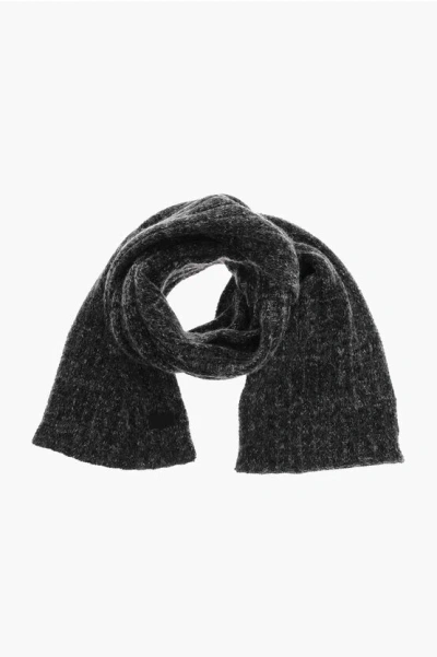 Saint Laurent Wool Blend Scarf With Logo Patch In Black