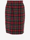 Saint Laurent Structured Wool Blend Skirt With Embroidered Waistband In Rouge Multico