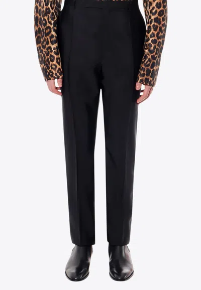Saint Laurent Wool-blend Tailored Pants With Pressed-crease In Black