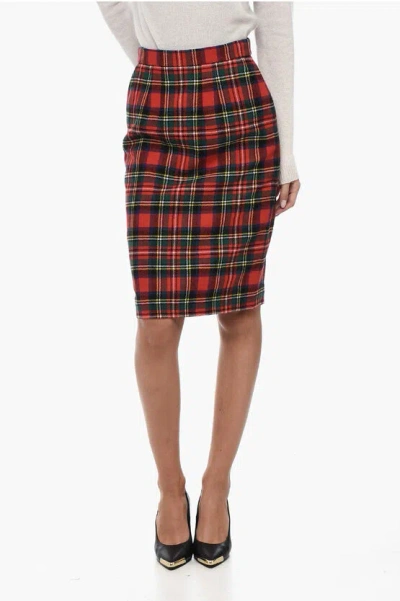 SAINT LAURENT WOOL BLEND TARTAN SKIRT