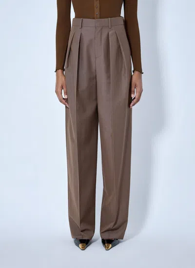 Saint Laurent Wool Blend Wide-leg Pants In Brown
