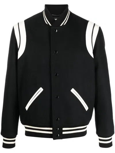 Saint Laurent Wool Bomber Jacket In Black